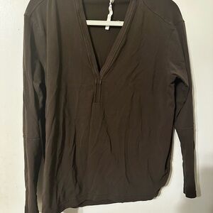 LULULEMON Brown Back In Action Long Sleeve V-Neck Shirt